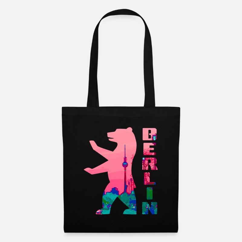 Berlin Bär Neon Silhouette - Stoffbeutel - Schwarz
