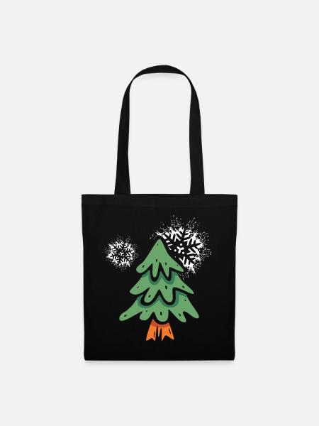Weihnachtsbaum mit Schneeflocken - Stoffbeutel - Schwarz