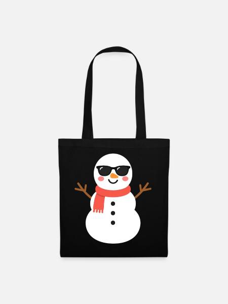 Schneemann mit Sonnenbrille - Stoffbeutel - Schwarz