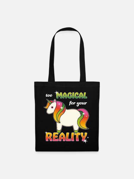 Regenbogen Einhorn - Stoffbeutel - Schwarz