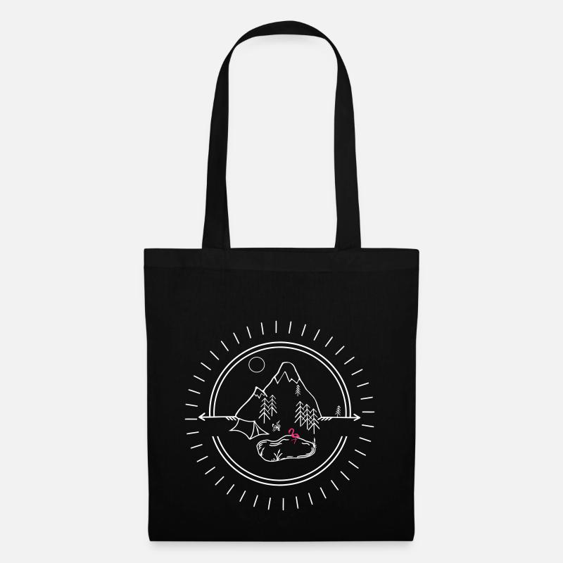 Simple Camping mit Flamingo. Eigene Farbauswahl - Stoffbeutel - Schwarz