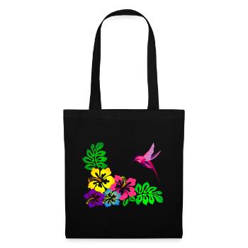 Colibri à motif tropical d’hibiscus - Sac en tissu - noir - Devant