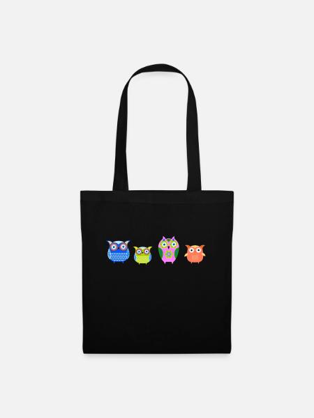 Chouette, hiboux, hiboux, coloré, famille, illustrations - Sac en tissu - noir