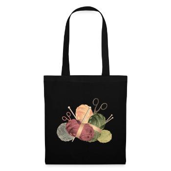 Balls of wool & knitting needles with scissors - Tote Bag - black - Front
