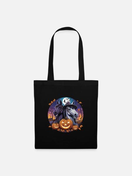 Lustige verrückte Halloween Pferde - Stoffbeutel - Schwarz