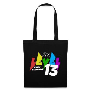 Level 13 Farbiges Gaming Motiv zum 13.Geburtstag - Stoffbeutel - Schwarz - Vorne