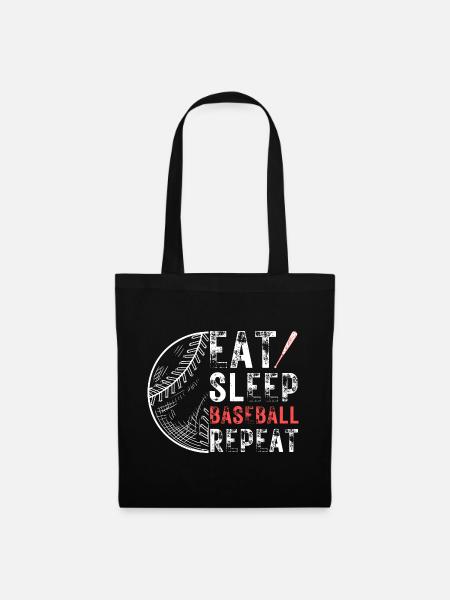 Essen Schlaf Baseball Wiederholen - Stoffbeutel - Schwarz