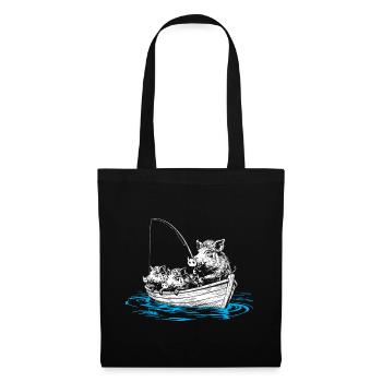 Wild boars on fish – illustration of wild boars in a boat - Tote Bag - black - Front