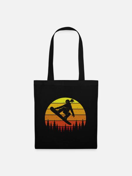 Retro Snowboarderin Slopestyle Wintersport Wald - Stoffbeutel - Schwarz
