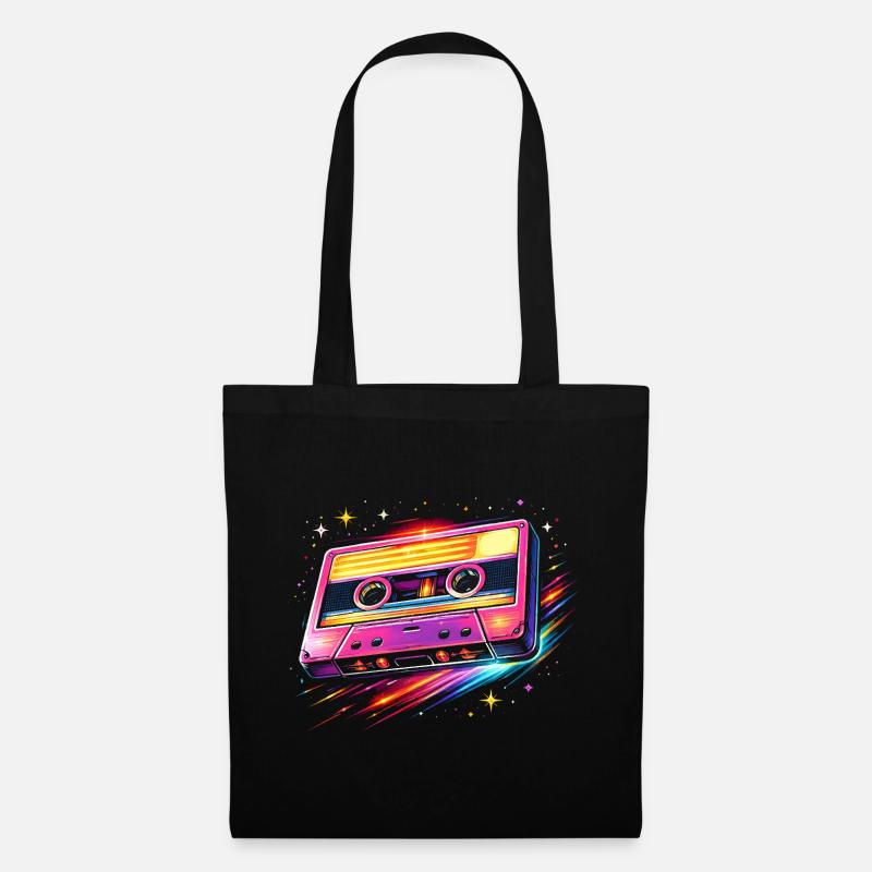 Retro Kassette Neon 80er Stil - Stoffbeutel - Schwarz