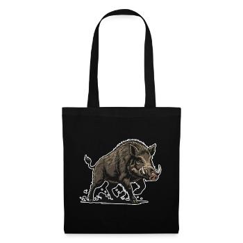 Sanglier Sauvage Charge Mascotte Forêt Wild Boar - Sac en tissu - noir - Devant