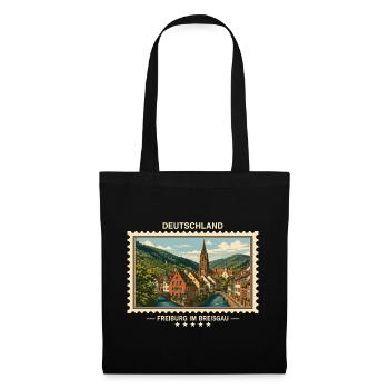 Deutschland Freiburg im Breisgau Vintage Reisemark - Stoffbeutel - Schwarz - Vorne