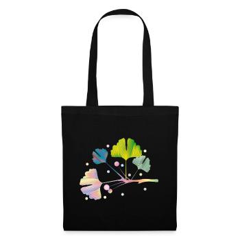 bunter Ginkgo Ast mit Blätter in Regenbogen Farben - Stoffbeutel - Schwarz - Vorne
