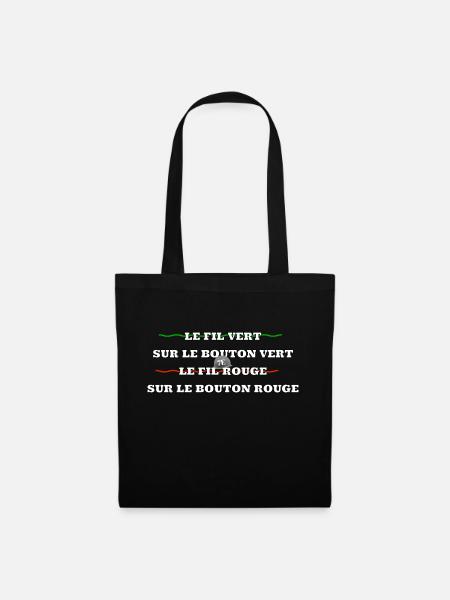 Le fil vert sur le bouton vert,le fil rou… - Sac en tissu - noir