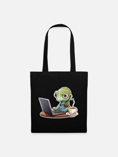 Gecko Home Office Coffee Laptop Funny Shirt - Tote Bag - black