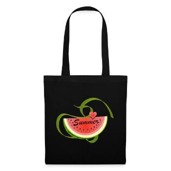 Morceau de pastèque avec police décorative -Été - Sac en tissu - noir - Devant