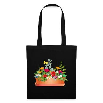 Bunte Blumenpracht im Blumenkasten - Stoffbeutel - Schwarz - Vorne