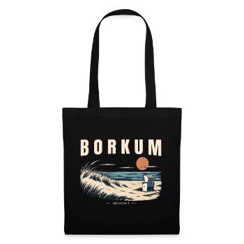 Borkum Nordsee Inselzeit Retro Strandkorb - Stoffbeutel - Schwarz - Vorne