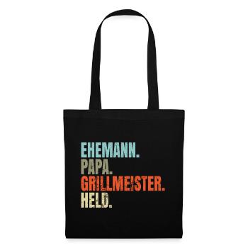Ehemann Papa Grillmeister Held: Vintage Geschenk - Stoffbeutel - Schwarz - Vorne