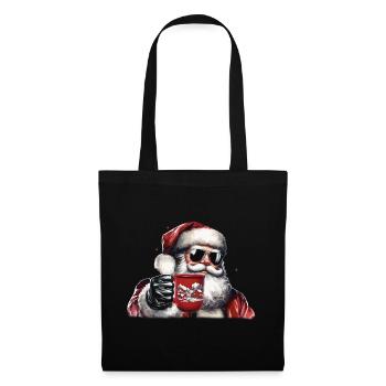Nikolaus Santa Claus Weihnachtsmann mit Glühwein - Stoffbeutel - Schwarz - Vorne