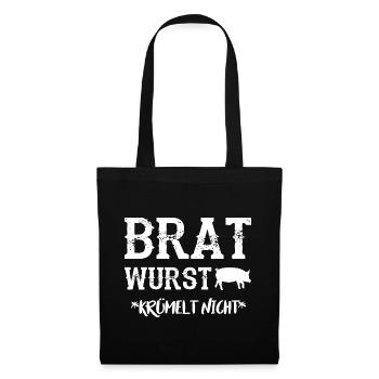 BRATWURST KRÜMELT NICHT Lustig Grillen BBQ Spruch - Stoffbeutel - Schwarz - Vorne