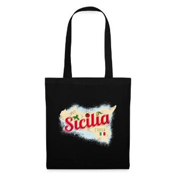 Sizilien Italien Vintage Insel Souvenir mit Fahne - Stoffbeutel - Schwarz - Vorne