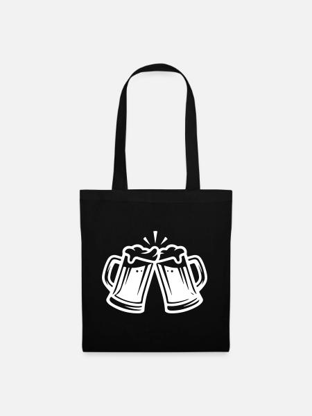 Bier Anstoßen Symbol - Stoffbeutel - Schwarz