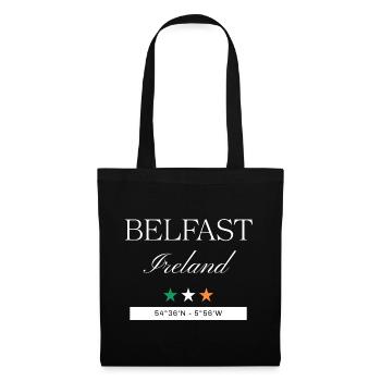 Belfast Irland Souvenir – Reise Koordinaten - Stoffbeutel - Schwarz - Vorne