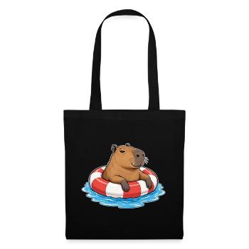 Capybara im Schwimmring – Sommer & Chillen - Stoffbeutel - Schwarz - Vorne