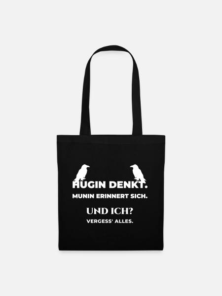 Hugin denkt, Munin erinnert sich – lustig - Stoffbeutel - Schwarz