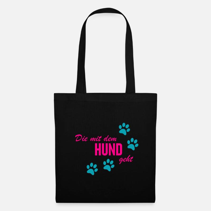 Die mit dem Hund geht - Stoffbeutel - Schwarz