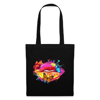 Kuss Mund Schmatzer Geschenkidee T-Shirt - Stoffbeutel - Schwarz - Vorne