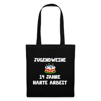 Jugendweihe 14 Jahre lustiger Spruch - Stoffbeutel - Schwarz - Vorne