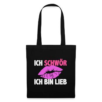 Ich schwöre ich bin lieb Spruch Kuss Mund Geschenk - Stoffbeutel - Schwarz - Vorne