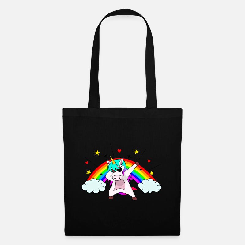 Mega süßes Einhorn mit Regenbogen und Sonnenbrille - Stoffbeutel - Schwarz