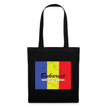 Bukarest - Hauptstadt mit GPS & Flagge - Stoffbeutel - Schwarz - Vorne