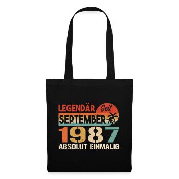 1987 September Vintage Geburtstagsgeschenk 1987 - Stoffbeutel - Schwarz - Vorne