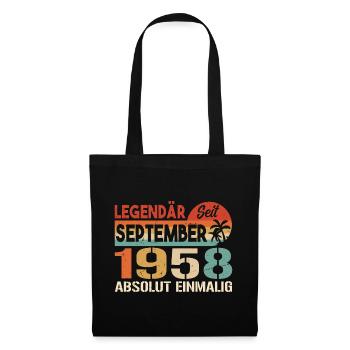 1958 September Vintage Geburtstagsgeschenk 1958 - Stoffbeutel - Schwarz - Vorne