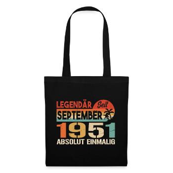 1951 September Vintage Geburtstagsgeschenk 1951 - Stoffbeutel - Schwarz - Vorne