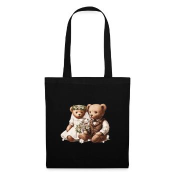 Vintage Hochzeit: Teddybär-Brautpaar Vintage-Stil - Stoffbeutel - Schwarz - Vorne
