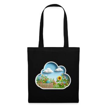 Fleur sur prairie fleurie dans le jardin avec tournesol - Sac en tissu - noir - Devant