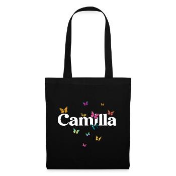 Beau prénom de fille CAMILLA avec des papillons - Sac en tissu - noir - Devant