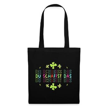 Du schaffst das! Glücksbringer Glücksklee neon - Stoffbeutel - Schwarz - Vorne