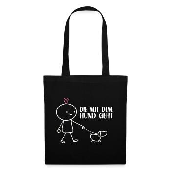 Gassi mit Hund – Minimalistisch Hunde Mama Gassi - Stoffbeutel - Schwarz - Vorne