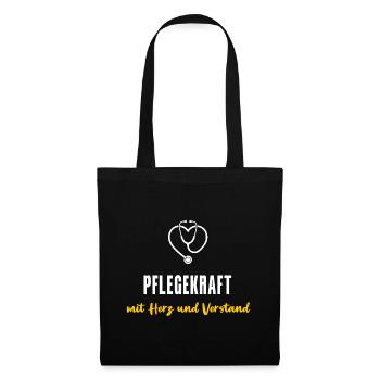 Pflegekraft Geschenk Mit Herz und Verstand - Stoffbeutel - Schwarz - Vorne