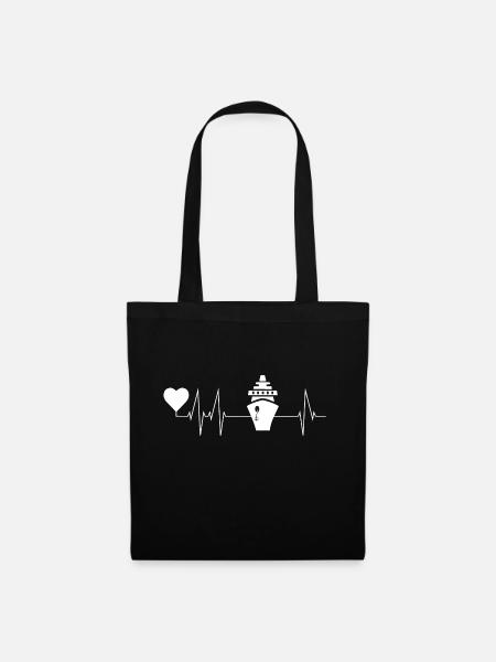Kreuzfahrt Herzschlag, Kreuzfahrer Schiff Geschenk - Stoffbeutel - Schwarz