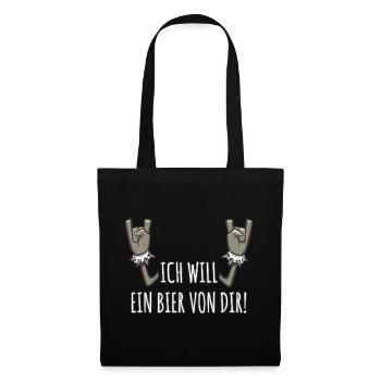 Pommesgabel Spruch Ich Will Ein Bier Von Dir - Stoffbeutel - Schwarz - Vorne