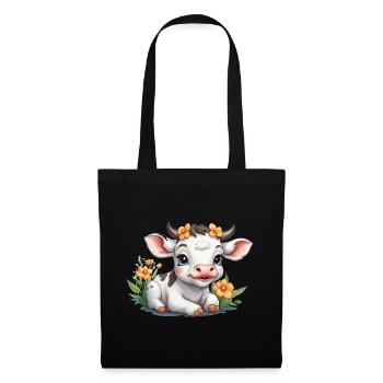Mignon bébé vache veau sur prairie fleurie - Sac en tissu - noir - Devant
