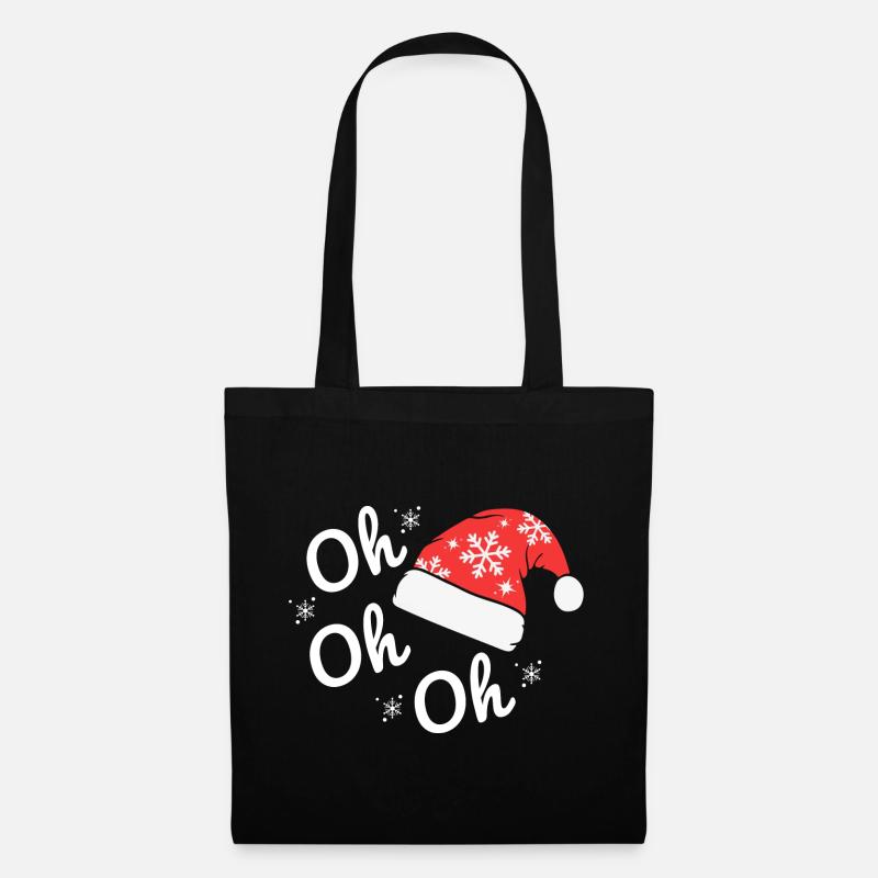 Bonnet de Noël avec Flocons, Texte Joyeux oh oh oh - Sac en tissu - noir