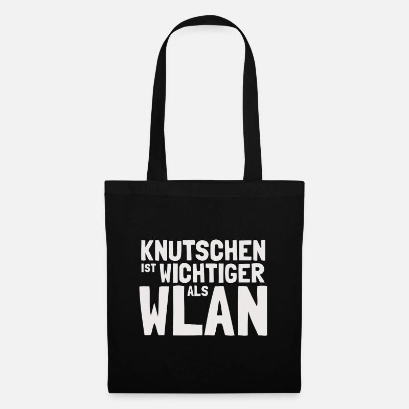 Knutschen ist wichtiger als WLAN – Lustiger Spruch - Stoffbeutel - Schwarz